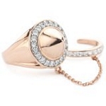 Silver with 18kt Gold Wash Ring with Chained Ring and CZ, 7