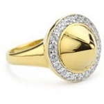 Silver with 18kt Gold Wash Domed Spike Ring with CZ, 7