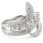 Sterling Silver Double Row Snake Ring with CZ, Size 7