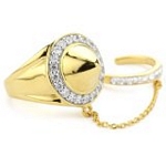 Silver with 18kt Gold Wash Ring with Chained Ring and CZ, 7