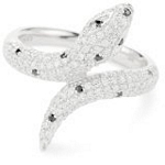 Sterling Silver Snake Ring with Black and White CZ, 7