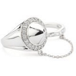 Sterling Silver Spike Ring with Chained Ring and CZ, 7